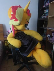 Size: 720x960 | Tagged: safe, artist:nekokevin, character:sunset shimmer, species:pony, species:unicorn, clothing, cute, dress, female, irl, lidded eyes, life size, little black dress, mare, photo, plushie, sexy
