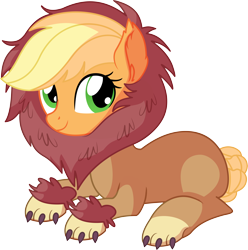 Size: 6664x6715 | Tagged: safe, artist:cyanlightning, character:applejack, species:earth pony, species:pony, episode:scare master, g4, my little pony: friendship is magic, .svg available, absurd resolution, animal costume, applelion, clothing, costume, cute, ear fluff, ear tufts, female, jackabetes, looking at you, looking up, mare, nightmare night, nightmare night costume, prone, simple background, sitting, smiling, solo, transparent background, vector
