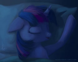 Size: 1280x1024 | Tagged: safe, artist:grissaecrim, character:twilight sparkle, species:pony, species:unicorn, bed, female, floppy ears, mare, night, pillow, sleeping, solo