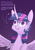Size: 2480x3508 | Tagged: safe, artist:underpable, character:tree of harmony, character:treelight sparkle, character:twilight sparkle, character:twilight sparkle (alicorn), species:alicorn, species:pony, episode:uprooted, episode:what lies beneath, g4, my little pony: friendship is magic, blank stare, curved horn, dialogue, empty eyes, female, horn, ponee, purple background, simple background, smiling, the messenger, treelight sparkle