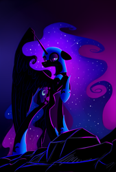 Size: 1181x1748 | Tagged: safe, artist:underpable, character:nightmare moon, character:princess luna, species:alicorn, species:pony, female, gradient background, helmet, solo
