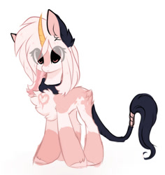 Size: 1024x1085 | Tagged: safe, artist:little-sketches, oc, oc only, oc:taki, species:pony, species:unicorn, chest fluff, colored horn, curved horn, eye clipping through hair, female, horn, mare, simple background, solo, white background