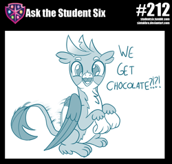 Size: 800x766 | Tagged: safe, artist:sintakhra, character:gallus, species:griffon, tumblr:studentsix, behaving like a dog, cute, excited, exclamation point, gallabetes, interrobang, looking at you, male, question mark, speech, tail wag