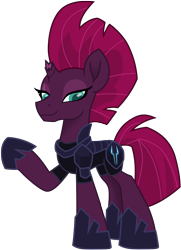 Size: 8024x11054 | Tagged: safe, artist:ejlightning007arts, character:tempest shadow, species:pony, species:unicorn, my little pony: the movie (2017), absurd resolution, armor, broken horn, eye scar, female, happy, horn, raised hoof, scar, simple background, smiling, solo, transparent background, vector