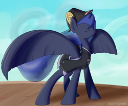 Size: 3500x2900 | Tagged: safe, artist:erthilo, character:princess luna, bicorne, captain luna, clothing, female, hat, solo, spread wings, under a paper moon, wings