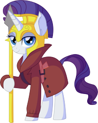 Size: 6199x7761 | Tagged: safe, artist:cyanlightning, character:rarity, species:pony, species:unicorn, episode:sparkle's seven, g4, my little pony: friendship is magic, .svg available, absurd resolution, armorarity, clothing, cute, detective rarity, female, lidded eyes, mare, royal guard, royal guard rarity, simple background, solo, spear, transparent background, vector, weapon