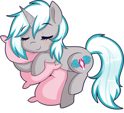 Size: 1666x1527 | Tagged: safe, artist:xwhitedreamsx, oc, oc only, oc:windshear, species:pony, species:unicorn, cute, eyes closed, female, mare, ocbetes, pillow, simple background, sleeping, solo, transparent background, ych result
