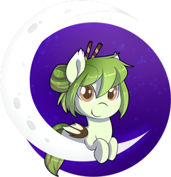 Size: 1540x1598 | Tagged: safe, artist:xwhitedreamsx, oc, oc only, species:bat pony, species:pony, bat pony oc, crescent moon, cute, cute little fangs, fangs, looking at you, moon, ocbetes, simple background, smiling, solo, tangible heavenly object, transparent background, ych result