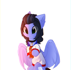 Size: 1424x1408 | Tagged: safe, artist:little-sketches, oc, oc only, oc:skiu, species:pegasus, species:pony, bottle, clothing, coca-cola, coke bottle, diabetes, eye clipping through hair, female, hoof hold, mare, shirt, simple background, solo, white background