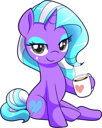 Size: 1380x1727 | Tagged: safe, artist:xwhitedreamsx, oc, oc only, oc:elegant applique, species:pony, species:unicorn, female, heart, looking at you, mare, mug, simple background, solo, transparent background, ych result