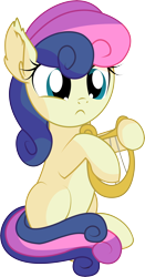 Size: 5044x9611 | Tagged: safe, artist:cyanlightning, character:bon bon, character:sweetie drops, species:earth pony, species:pony, .svg available, absurd resolution, adorabon, chest fluff, cute, ear fluff, female, filly, holding, lyre, simple background, sitting, smiling, solo, transparent background, vector, weapons-grade cute, younger