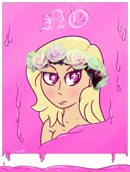 Size: 757x1000 | Tagged: safe, artist:lazerblues, oc, oc only, oc:gale, parent:zephyr breeze, satyr, blackletter, bust, floral head wreath, flower, male, offspring, solo, wingding eyes