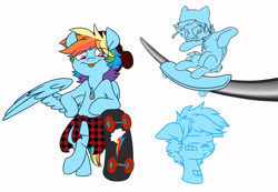 Size: 6155x4263 | Tagged: safe, artist:chub-wub, character:rainbow dash, species:pegasus, species:pony, bandaid, beanie, bipedal, blep, bust, chest fluff, clothing, cute, dashabetes, eye clipping through hair, female, hat, jewelry, mare, necklace, portrait, skateboard, skateboarding, solo, tongue out, triality