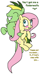 Size: 524x976 | Tagged: safe, artist:didgereethebrony, character:fluttershy, oc, oc:didgeree, species:pegasus, species:pony, blushing, canon x oc, female, flying, if that's okay with you, implied shipping, male, mare, stallion, waifu