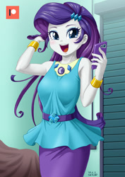 Size: 707x1000 | Tagged: safe, artist:uotapo, character:rarity, equestria girls:rollercoaster of friendship, g4, my little pony: equestria girls, my little pony:equestria girls, armpits, beautiful, blushing, bracelet, cellphone, cute, female, geode of shielding, happy, jewelry, magical geodes, open mouth, patreon, patreon logo, phone, raribetes, smartphone, solo, uotapo is trying to murder us