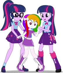 Size: 2546x2952 | Tagged: safe, artist:zacatron94, character:twilight sparkle, character:twilight sparkle (scitwi), oc, oc:shining star, species:eqg human, g4, my little pony: equestria girls, my little pony:equestria girls, duality, equestria girls-ified, geode of telekinesis, learning, magical geodes, simple background, transparent background, twolight, walking