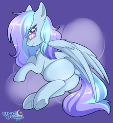 Size: 1764x1910 | Tagged: safe, artist:xwhitedreamsx, oc, oc only, species:pegasus, species:pony, butt, female, glasses, mare, plot, smiling, solo