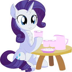 Size: 6484x6475 | Tagged: safe, artist:cyanlightning, character:rarity, species:pony, species:unicorn, .svg available, absurd resolution, blushing, chest fluff, chocolate, cute, ear fluff, eating, female, food, mare, marshmallow, raribetes, simple background, sitting, solo, table, transparent background, vector
