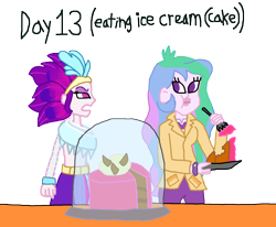 Size: 1600x1320 | Tagged: safe, artist:ktd1993, character:princess celestia, character:principal celestia, character:queen novo, ship:novolestia, my little pony: the movie (2017), my little pony:equestria girls, cake, equestria girls-ified, female, food, ice cream cake, lesbian, shipping