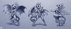 Size: 2400x1000 | Tagged: safe, artist:kp-shadowsquirrel, character:princess ember, species:dragon, dragoness, female, gradient background, grayscale, monochrome, solo