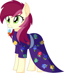 Size: 836x956 | Tagged: safe, artist:cyanlightning, character:roseluck, species:earth pony, species:pony, episode:student counsel, .svg available, absurd resolution, chest fluff, clothing, cute, cuteluck, dress, ear fluff, ear tufts, female, flower, glue, looking up, mare, mouth hold, simple background, smiling, solo, transparent background, vector