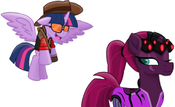 Size: 14880x9129 | Tagged: safe, alternate version, artist:ejlightning007arts, edit, character:tempest shadow, character:twilight sparkle, character:twilight sparkle (alicorn), species:alicorn, species:pony, ship:tempestlight, drool, female, flying, heart eyes, lesbian, one eye closed, overwatch, shipping, simple background, sniper, sunglasses, team fortress 2, transparent background, twilight sniper, vector, widowmaker, widowtempest, wingding eyes, wings, wink