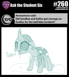 Size: 800x889 | Tagged: safe, artist:sintakhra, character:ocellus, species:changeling, species:reformed changeling, tumblr:studentsix, female, gasp, puddle, solo, wet