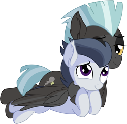 Size: 6706x6535 | Tagged: safe, artist:cyanlightning, character:rumble, character:thunderlane, species:pegasus, species:pony, .svg available, absurd resolution, brotherly love, brothers, colt, cute, duo, ear fluff, holding, hug, looking at each other, male, one eye closed, prone, siblings, simple background, sitting, smiling, stallion, transparent background, vector, winghug