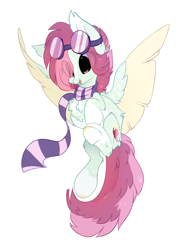 Size: 1512x2000 | Tagged: safe, artist:little-sketches, oc, oc only, oc:celestial star, species:pegasus, species:pony, chest fluff, clothing, female, goggles, mare, scarf, simple background, solo, two toned wings, white background, wings