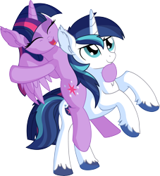 Size: 6801x7489 | Tagged: safe, artist:cyanlightning, character:shining armor, character:twilight sparkle, character:twilight sparkle (alicorn), species:alicorn, species:pony, species:unicorn, .svg available, absurd resolution, brother and sister, brotherly love, cute, duo, ear fluff, equestria's best big brother, eyes closed, female, male, mare, open mouth, ponies riding ponies, rearing, riding, siblings, simple background, smiling, sparkle siblings, spread wings, stallion, standing, transparent background, twiabetes, unshorn fetlocks, vector, wings