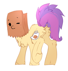 Size: 964x1018 | Tagged: safe, artist:little-sketches, oc, oc only, oc:paper bag, species:earth pony, species:pony, blushing, butt, butt fluff, chest fluff, cute, female, fluffy, mare, ocbetes, paper bag, plot, simple background, sketch-fluffy's fluffy butts, solo, white background
