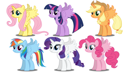 Size: 1280x720 | Tagged: safe, artist:hakunohamikage, character:applejack, character:fluttershy, character:pinkie pie, character:rainbow dash, character:rarity, character:twilight sparkle, character:twilight sparkle (alicorn), species:alicorn, species:pony, alicorn six, alicornified, applecorn, everyone is an alicorn, fluttercorn, mane six, mane six alicorns, pinkiecorn, race swap, rainbowcorn, raricorn, simple background, white background, xk-class end-of-the-world scenario