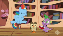 Size: 1920x1080 | Tagged: safe, artist:didgereethebrony, edit, edited screencap, screencap, character:owlowiscious, character:rainbow dash, character:spike, species:pony, episode:testing testing 1-2-3, g4, my little pony: friendship is magic, abba, animated, bouncing, dancing, drums, on and on and on, sound, webm