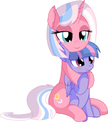 Size: 6684x7517 | Tagged: safe, artist:cyanlightning, character:clear sky, character:wind sprint, species:pegasus, species:pony, species:unicorn, episode:common ground, g4, my little pony: friendship is magic, .svg available, absurd resolution, blushing, clothing, cute, duo, ear fluff, female, filly, folded wings, hug, lidded eyes, like mother like daughter, mare, mother and daughter, scarf, simple background, smiling, transparent background, vector, wings