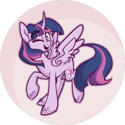 Size: 990x989 | Tagged: safe, artist:binkyt11, character:twilight sparkle, character:twilight sparkle (alicorn), species:alicorn, species:classical unicorn, species:pony, species:unicorn, cloven hooves, curved horn, cute, female, horn, leonine tail, mare, one eye closed, solo, spread wings, starry eyes, twiabetes, unshorn fetlocks, wingding eyes, wings, wink