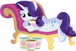 Size: 7875x5307 | Tagged: safe, artist:cyanlightning, character:rarity, species:pony, species:unicorn, .svg available, absurd resolution, chair, chest fluff, chocolate, cute, draw me like one of your french girls, ear fluff, eating, fainting couch, female, food, ice cream, mare, mouth hold, raribetes, simple background, sitting, solo, spoon, table, transparent background, vector