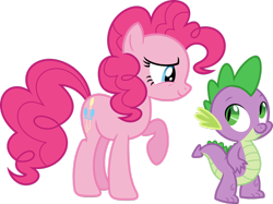 Size: 1034x773 | Tagged: safe, artist:porygon2z, character:pinkie pie, character:spike, species:dragon, species:earth pony, species:pony, cute, duo, female, looking at you, male, mare, raised hoof, simple background, smiling, transparent background, vector