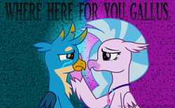 Size: 6340x3900 | Tagged: safe, artist:ejlightning007arts, character:gallus, character:silverstream, species:griffon, species:hippogriff, ship:gallstream, crying, female, hand on cheek, implied student six, jewelry, male, misspelling, necklace, sad, shipping, straight, support