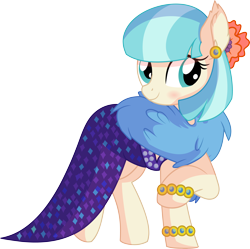 Size: 6618x6582 | Tagged: safe, artist:cyanlightning, character:coco pommel, species:earth pony, species:pony, episode:viva las pegasus, g4, my little pony: friendship is magic, .svg available, absurd resolution, blushing, bracelet, clothing, cocobetes, cute, dress, ear fluff, ear piercing, female, impossibly rich, jewelry, mare, piercing, simple background, smiling, solo, transparent background, vector