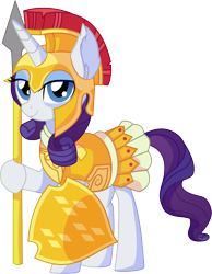 Size: 5781x7439 | Tagged: safe, artist:cyanlightning, character:rarity, species:pony, species:unicorn, episode:scare master, g4, my little pony: friendship is magic, absurd resolution, armor, armor skirt, athena, athena rarity, beautiful, clothing, costume, cute, female, looking at you, mare, nightmare night, nightmare night costume, shield, simple background, skirt, smiling, smug, solo, spear, transparent background, vector, weapon