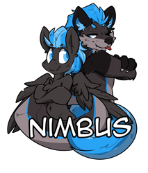 Size: 2280x2680 | Tagged: safe, artist:bbsartboutique, oc, oc only, oc:nimbus, species:pegasus, species:pony, back to back, badge, con badge, crossed arms, furry, furry oc, looking at each other, male, pony oc, stallion, tongue out