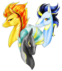 Size: 1996x2304 | Tagged: safe, artist:oneiria-fylakas, character:soarin', character:spitfire, character:thunderlane, species:pony, alternate design, bust, portrait, simple background, transparent background