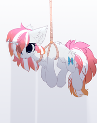 Size: 1326x1686 | Tagged: safe, artist:little-sketches, oc, oc only, species:pony, species:unicorn, chest fluff, ear fluff, female, fluffy, hanging, mare, rope, solo