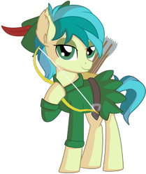 Size: 1923x2299 | Tagged: safe, artist:cyanlightning, character:sandbar, species:earth pony, species:pony, .svg available, arrow, bow (weapon), bow and arrow, clothing, ear fluff, hat, holding, male, robin hood, simple background, solo, svg, teenager, transparent background, vector, weapon