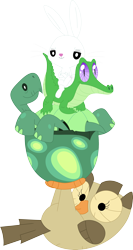 Size: 1910x3590 | Tagged: safe, artist:porygon2z, character:angel bunny, character:gummy, character:owlowiscious, character:tank, species:bird, species:owl, species:rabbit, alligator, animal, simple background, tortoise, transparent background