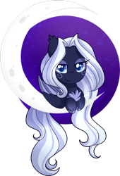 Size: 1540x2261 | Tagged: safe, artist:xwhitedreamsx, oc, oc only, species:bat pony, species:pony, chest fluff, ear tufts, female, looking at you, mare, moon, simple background, solo, tangible heavenly object, transparent background, unshorn fetlocks, ych result
