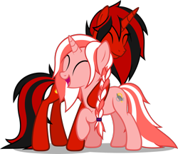 Size: 1661x1432 | Tagged: safe, artist:zacatron94, oc, oc only, oc:burning ember, oc:lilybird, species:pony, species:unicorn, female, male, mare, red and black oc, simple background, stallion, transparent background, vector