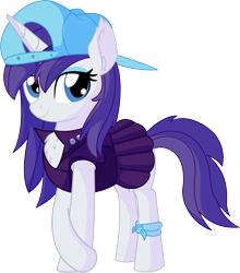 Size: 6134x6978 | Tagged: safe, artist:cyanlightning, character:rarity, species:pony, species:unicorn, .svg available, absurd resolution, alternate hairstyle, backwards ballcap, baseball cap, cap, chest fluff, clothing, disguise, ear fluff, female, hat, looking at you, mare, plainity, punk, punkity, simple background, solo, transparent background, vector