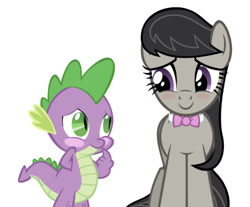 Size: 750x620 | Tagged: safe, artist:zacatron94, edit, editor:undeadponysoldier, character:octavia melody, character:spike, species:dragon, species:earth pony, species:pony, blush sticker, blushing, bow tie, cute, dawwww, female, in love, looking at each other, male, mare, shipping, simple background, spikabetes, spiketavia, straight, tavibetes, white background