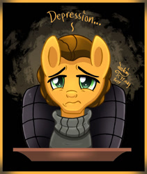Size: 930x1100 | Tagged: safe, artist:joakaha, character:cheese sandwich, species:earth pony, species:pony, episode:the last laugh, g4, my little pony: friendship is magic, alternate hairstyle, depressed, male, sad, solo